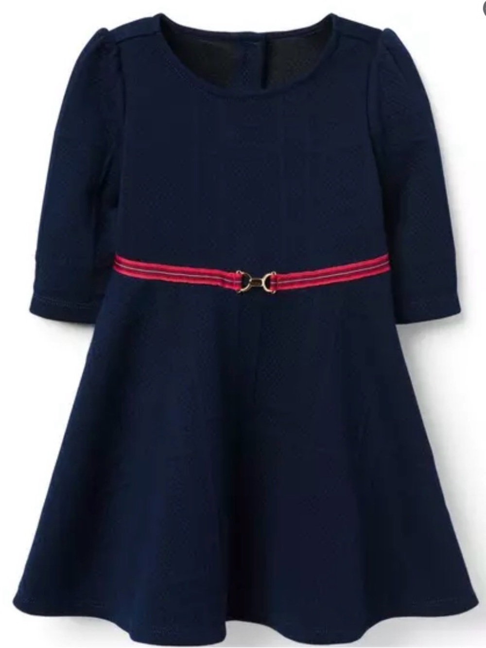 Quilted Jacquard Navy Belted Ribbon Gold Bridle Detail 3/4 Sleeve
